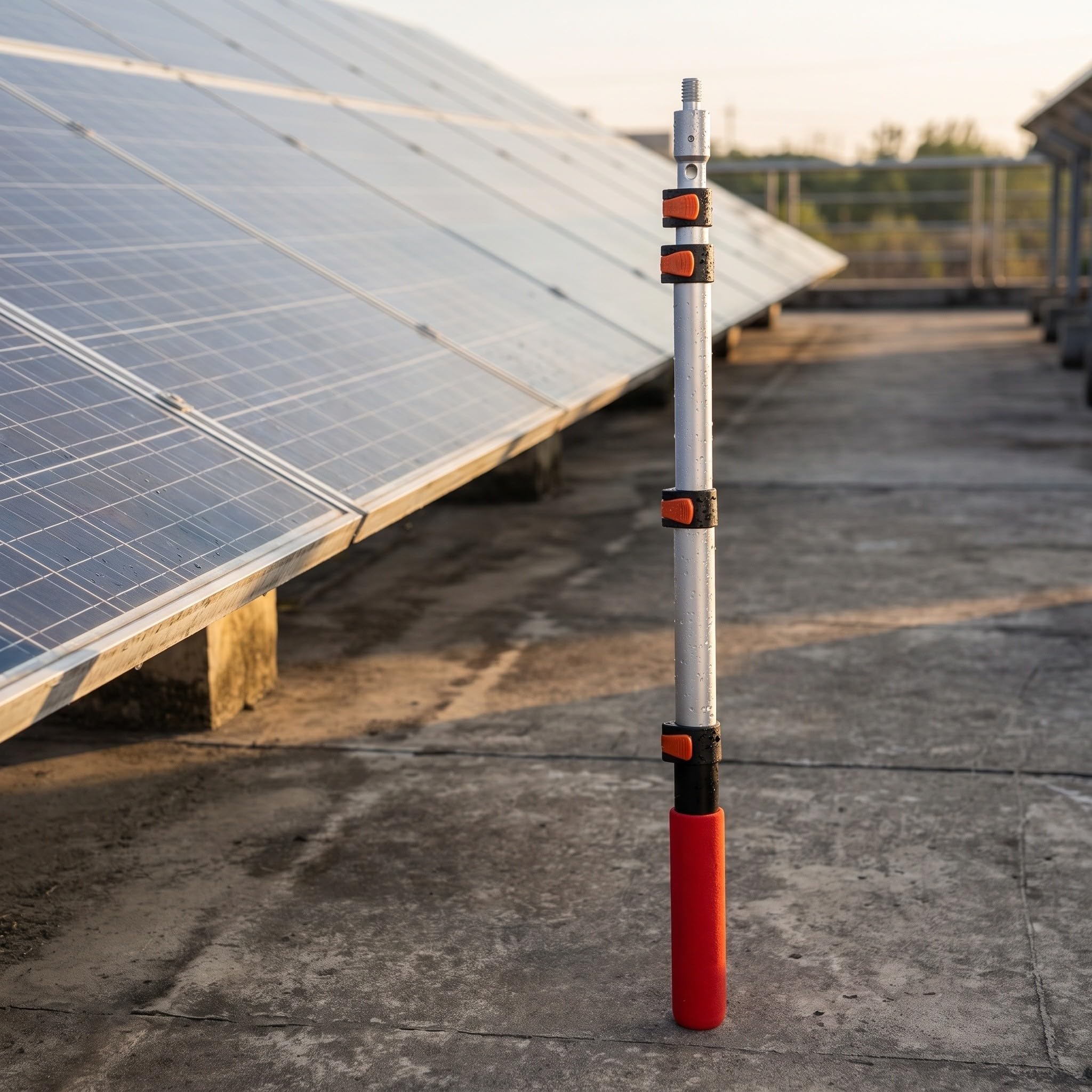 Cepillo Telescópico para Limpieza de Paneles Solares y Cristales Mango de Aleación de Aluminio, Flexibilidad Ajustable y Resistencia Intemperie para Uso Exterior