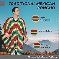 Vista 13 de Artisans Bazaar Poncho tradicional mexicano de Baja para hombres y mujeres, auténtico sarape de Gaban, manta de vaquero Pancho Jorongo rojo - rosa