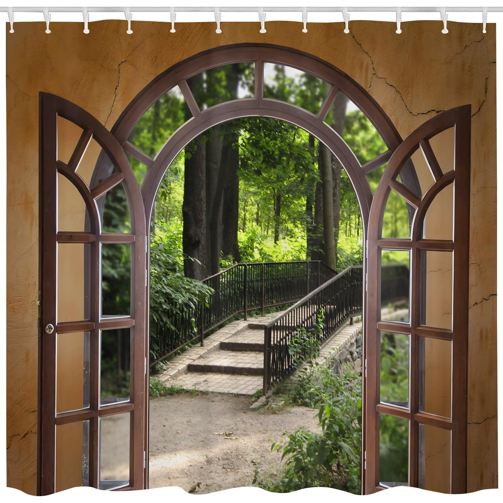 Qucarder Woods Sunshine Gate Shower Curtain Greenery Cascading over an Old Dry Stone Exterior Garden Wall Nature Scenery Bath Curtain Waterproof Shower Curtains for Bathroom Decor 72x72 Inch