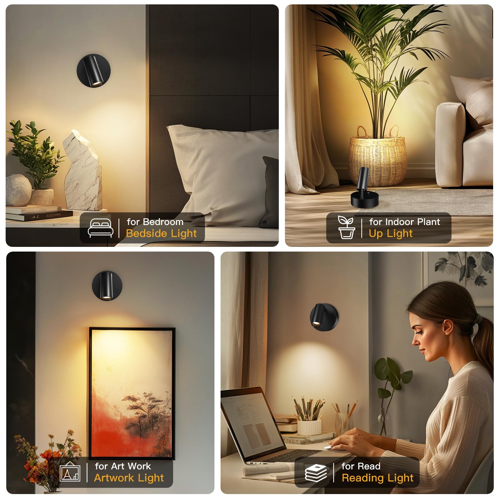 Kimjo Spot Lights Indoor, Wireless LED Spotlight, Uplighting Indoor with Remote and Dimmable, Accent Lighting for Plants, Picture, Battery Operated Wall Light