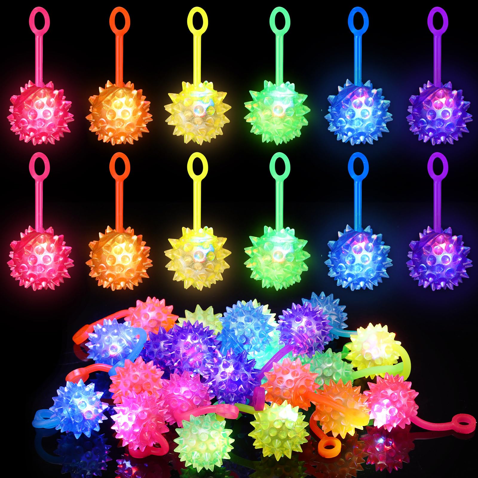 Sotiff Lot de 30 mini balles lumineuses à LED rebondissantes clignotantes multicolores pour soulager le stress - Boules sensorielles en caoutchouc - Pour carnaval, fêtes, cadeaux pour adultes, animaux