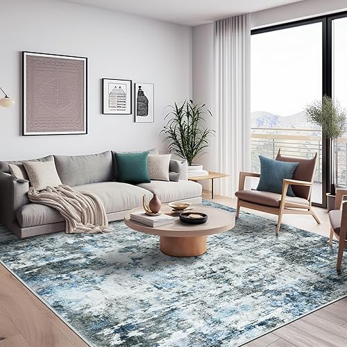 Miniatura 3 de Alfombras de área de 8 x 10, moderno, abstracto, lavable para sala de estar, resistente a las manchas, no desprende pelo, con respaldo