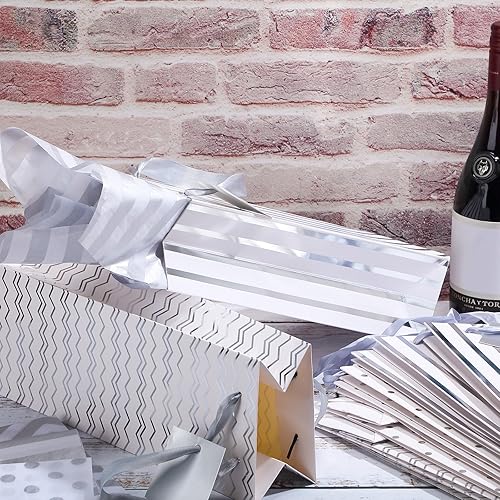 Miniatura 5 de Chrisfall 12 bolsas de vino para botellas, bolsas de regalo de vino, papel kraft a granel con asas, etiquetas, papel de seda para envoltura