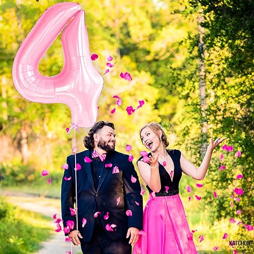 Miniatura 8 de KatchOn, Globo gigante rosa claro del número 4 – Paquete de 3 | Decoraciones de 4º cumpleaños para niña, cartel rosa de feliz cumpleaños | Cartel
