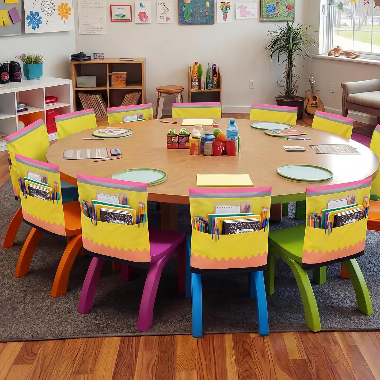 12 Pack Pencil Chair Pockets for Classroom 18.5'' x 19'' Preschool Seat Pockets Kindergarten Pencil Classroom Decor Elementary Back to School Teacher Chair Storage Organizer with Name Slot