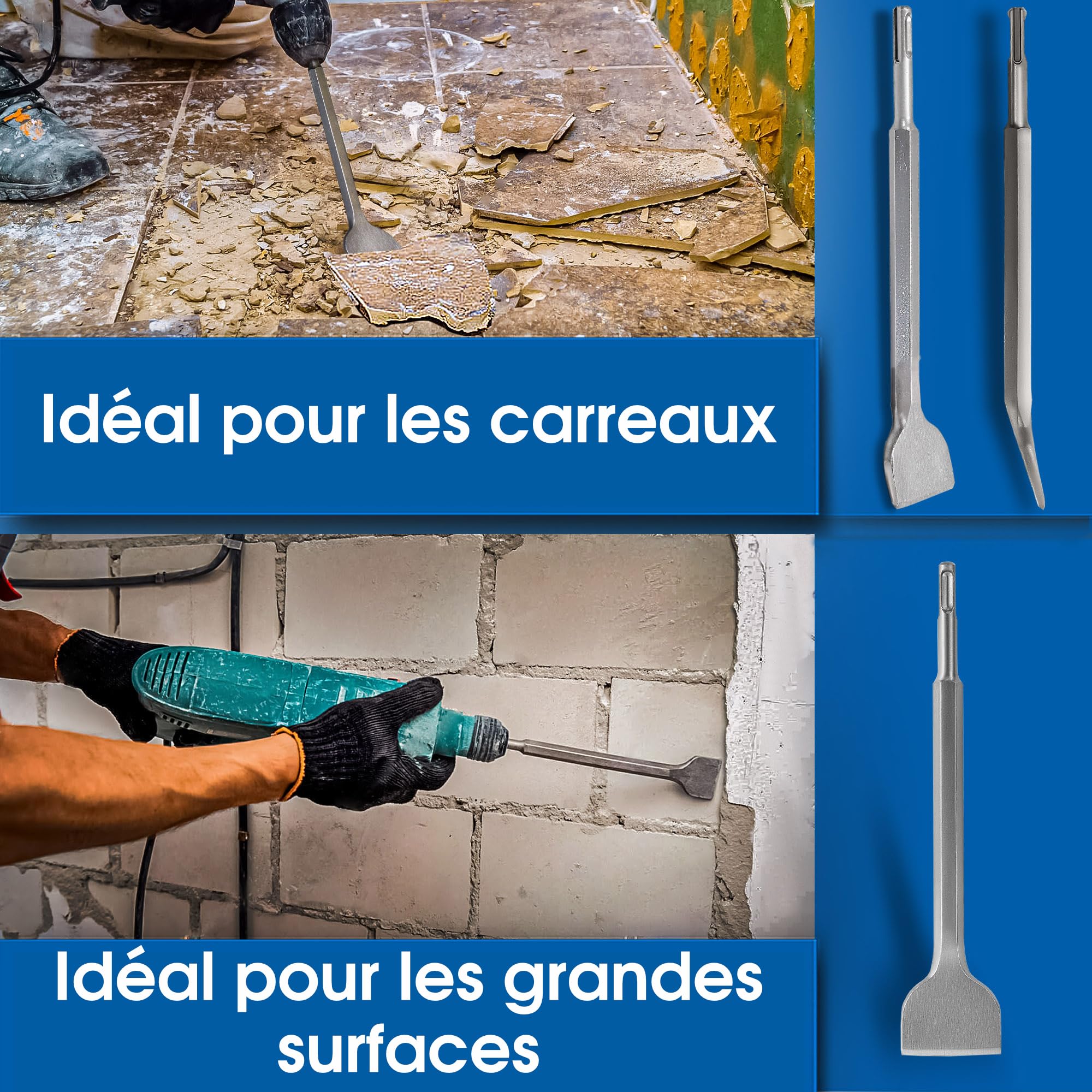 S&R Jeu 4 Burins SDS-Plus Ciseaux à Béton Carrellage Pierre Maçonnerie pour Perforateur Burineur