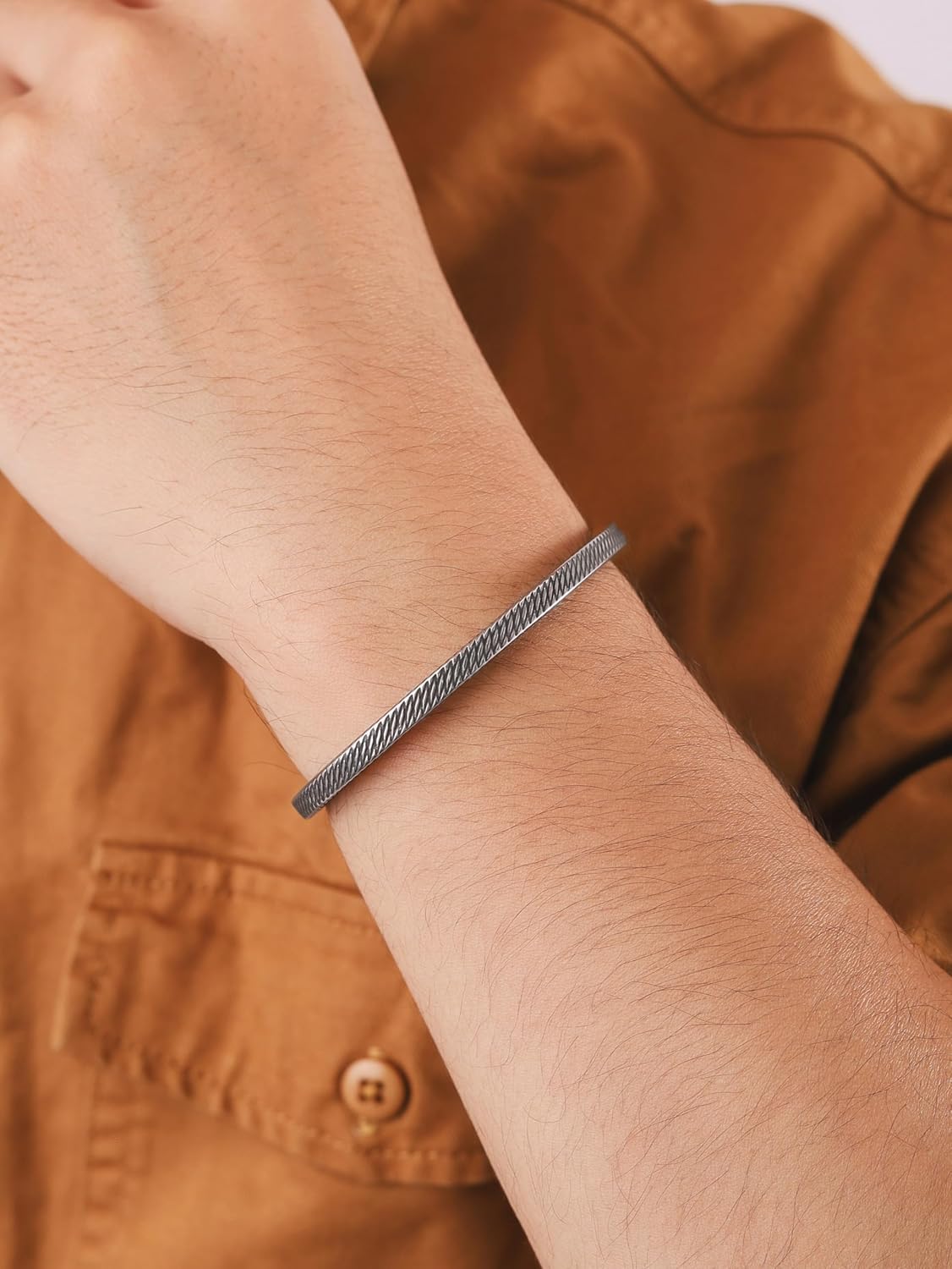 HAQUIL Retro Vintage Antique Geometric Herringbone Cuff Bracelet Jewelry Gift for Men and Women - Image 7