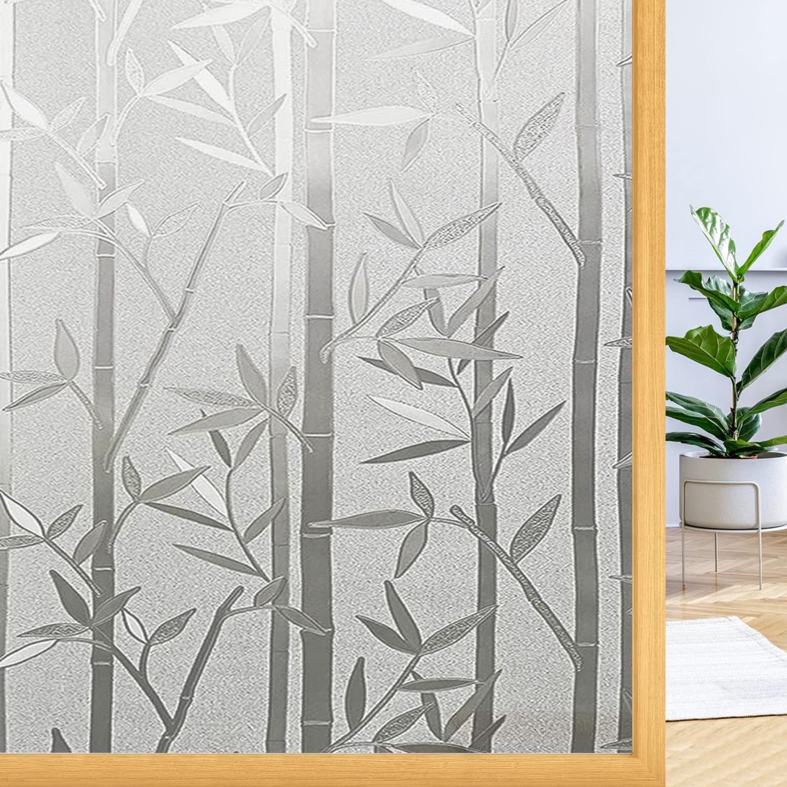 Pelicula Privacidad Electrostática 130 x 200 cm Anti Calor y UV Anti Sol Película No Adhesiva de Bloqueo de Calor para Ventanas para Oficina Cocina, Bambú
