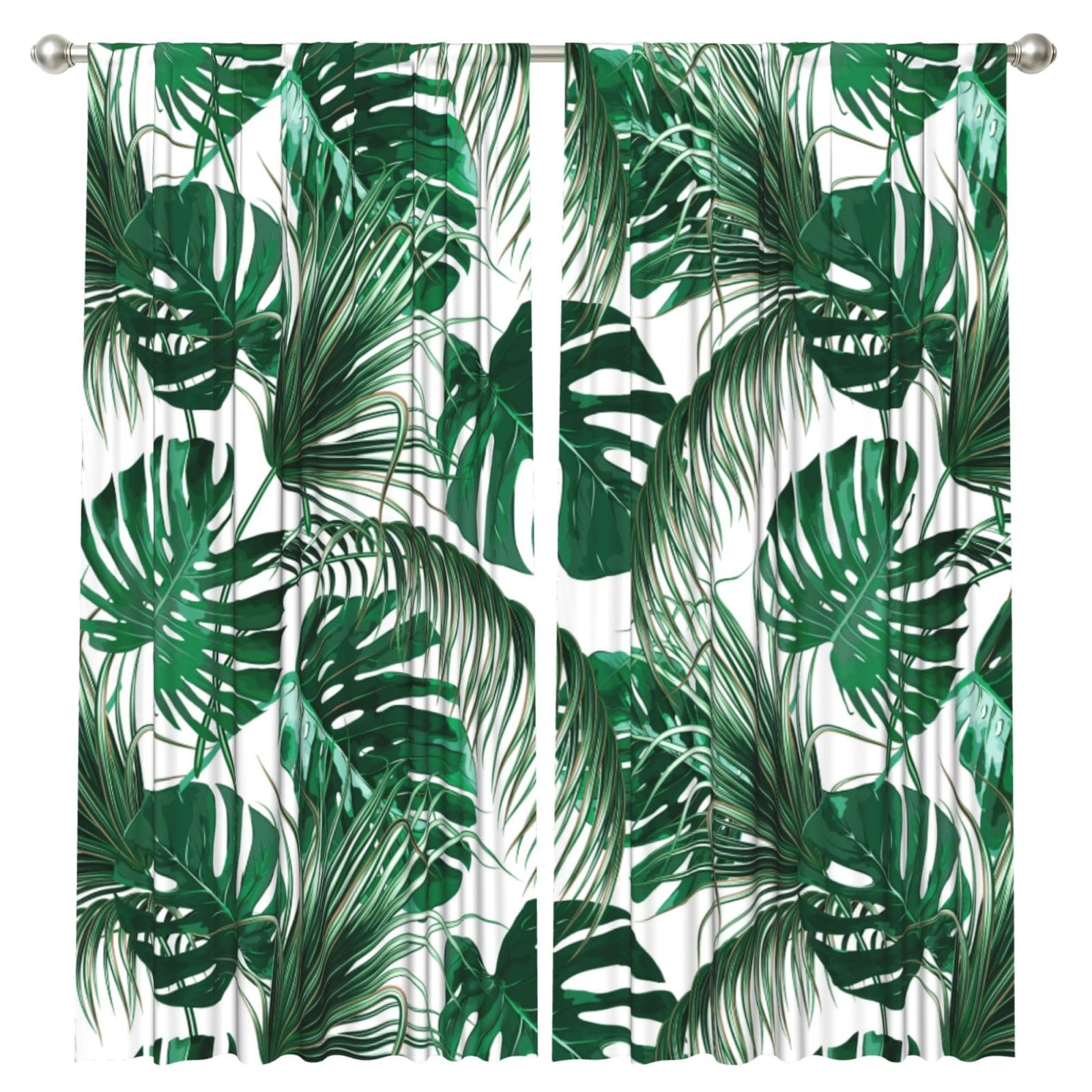 InOmak Tropical Green Palm Leaves Jungle Leaf, 2 Panels Window Curtains 52 x 84 Inch Blackout Curtains for Living Room Bedroom