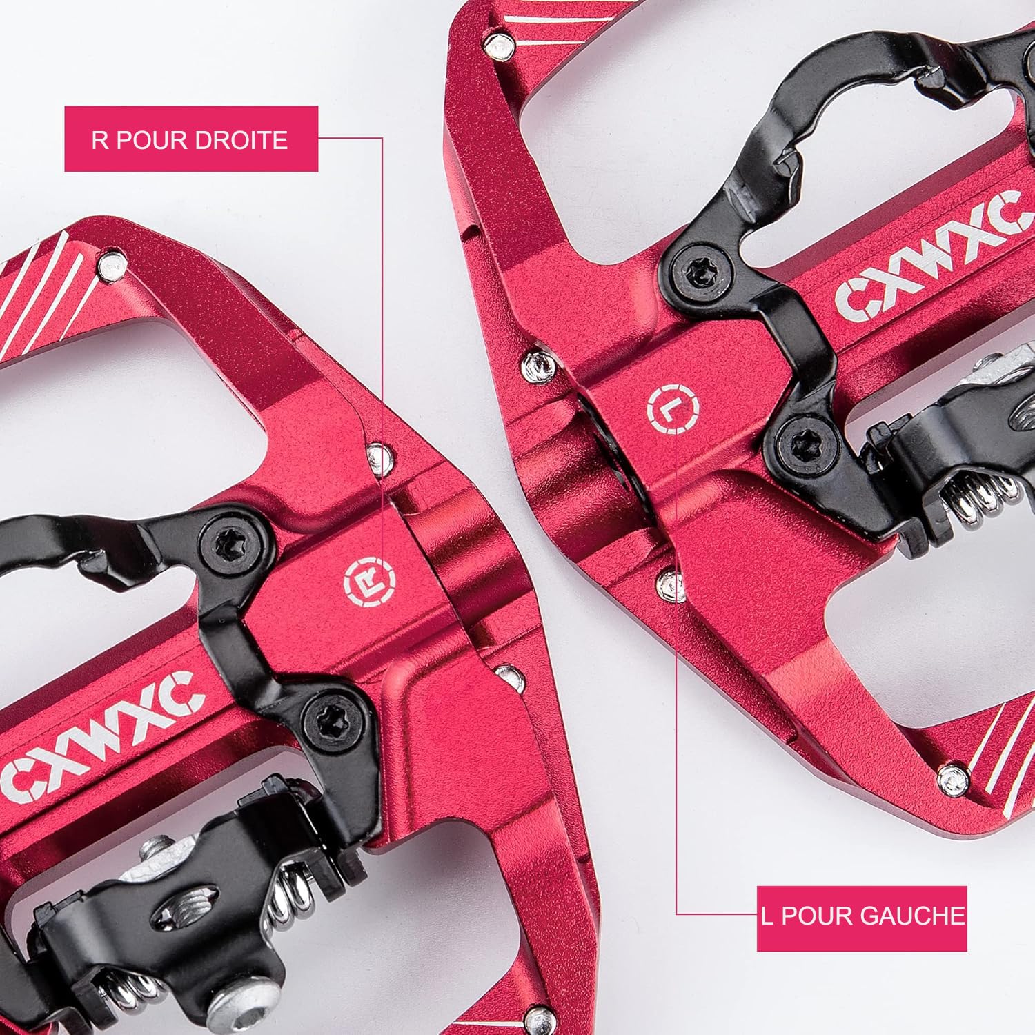 CXWXC Cliquez Pédales de vélo et Plates, avec 3 roulements étanches, en Alliage d'aluminium de 9/16 Pouces, antidérapantes, Plate-Forme Large, pédales à clic pour VTT ou vélo de Route