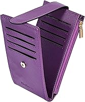 Chelmon Women's RFID Blocking Slim Bifold Wallet: 14 Card Slots, ID Window, Zipper Coin Pocket - Deep Purple