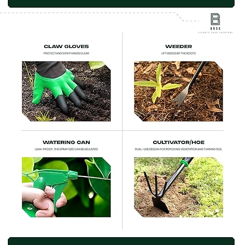 Miniatura 5 de Gardening - Juego de 9 herramientas de jardinería de acero al carbono resistente, a prueba de óxido, asas ergonómicas antideslizantes con bolsa de
