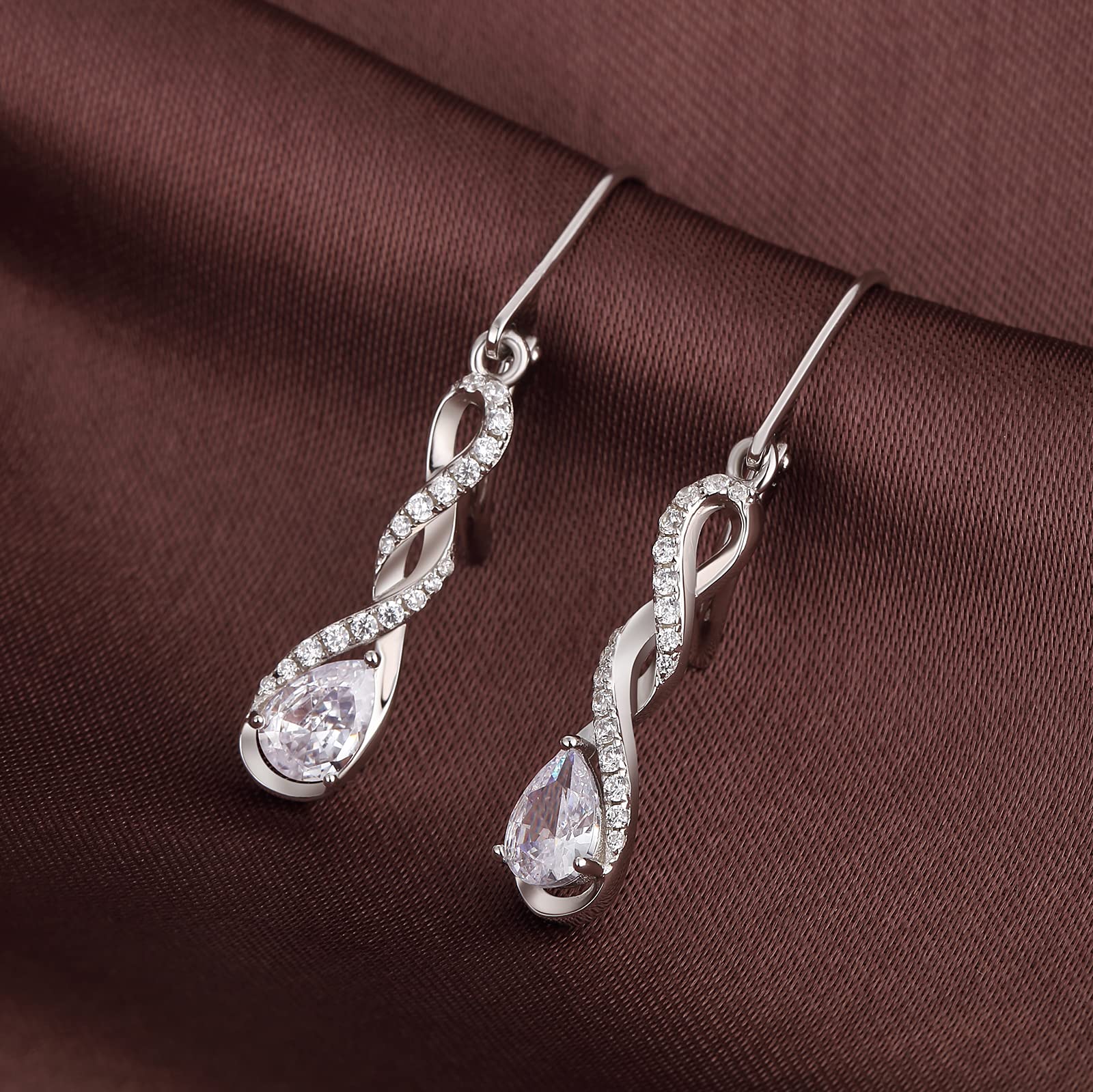Ohrringe Silber 925 Hängend Unendlichkeit Infinity Zirkonia für Damen