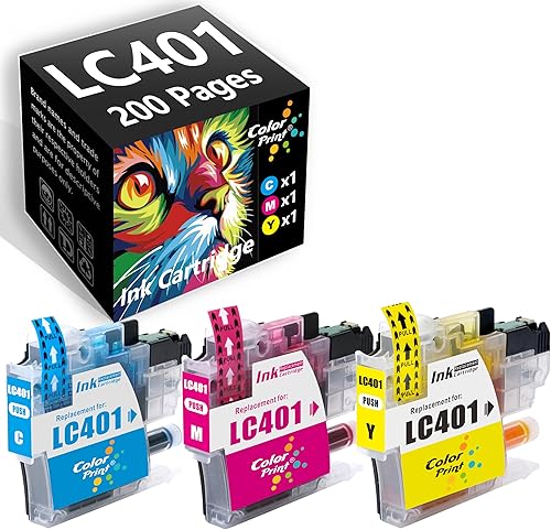 ColorPrint Cartucho de tinta compatible LC401XL de repuesto para Brother LC401 XL LC401C LC401Y LC401M para impresora láser MFC-J1010DW MFC-J1012DW