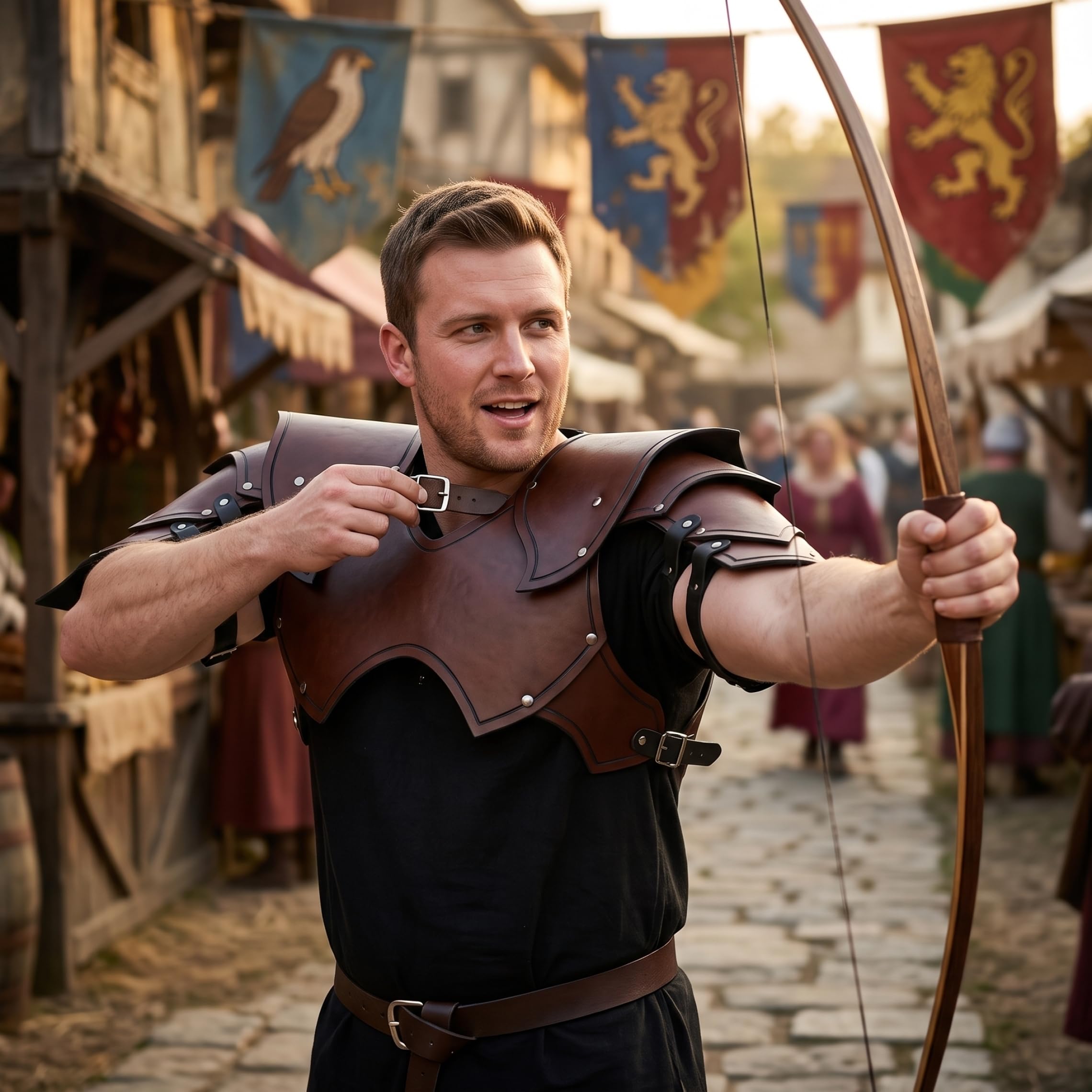 Armadura Medieval para Hombres, Armadura integrada para Hombros y Pecho, Vikingo para actuaciones de Cosplay de Larp - Marrón