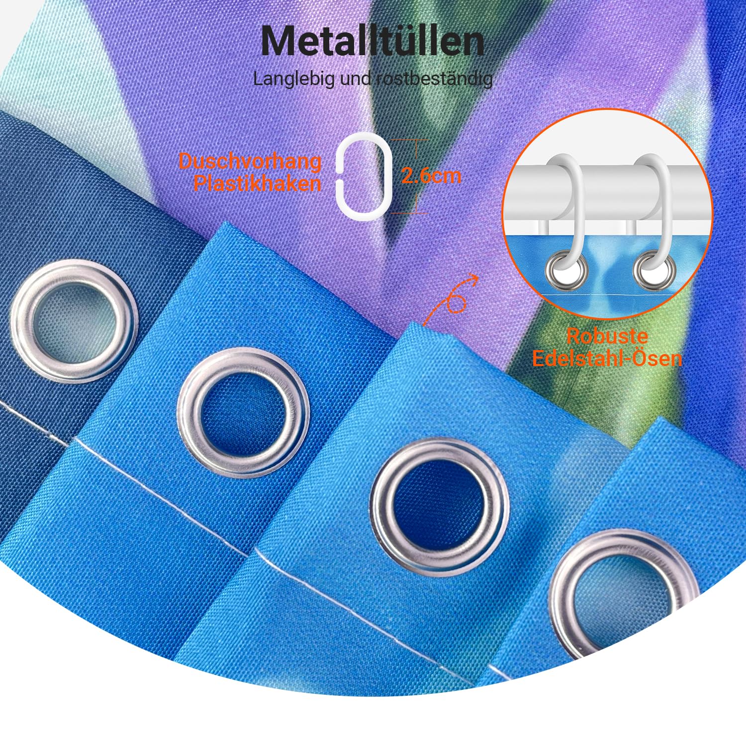 Lerores Shower Curtain, 240 x 200 cm, Colourful Sea Floor, Weighted Hem, Anti-Mould, Water-Repellent, Washable Polyester Bath Curtains with 16 Eyelets and Shower Curtain Rings for Bathroom, Bathtub - Image 4