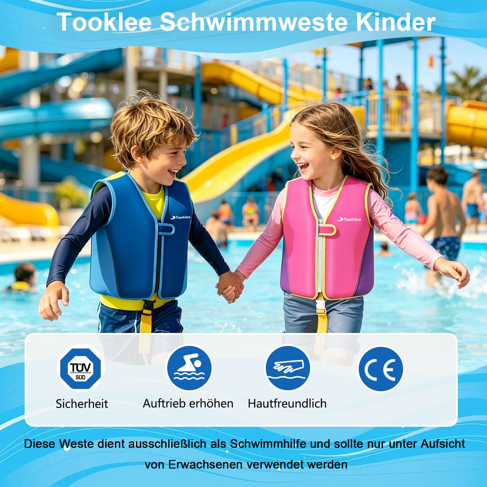Schwimmweste Kinder TÜV-geprüft, Neopren Schwimmhilfe Kinder, Verstellbar, Leicht und Komfortabel, Unterstützt Schwimmtraining, Schwimmweste Baby ab 1 Jahr für Jungen und Mädchen-01A