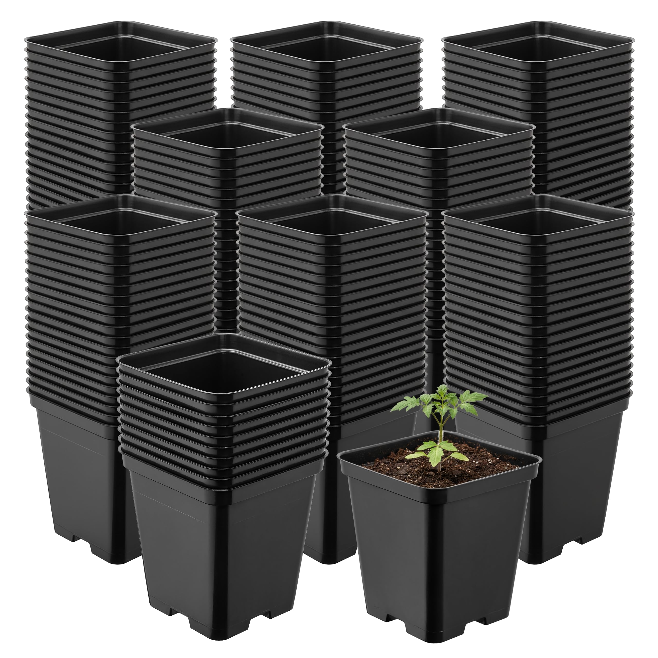 Garronda Set da 200 Vasetti per Piantine 9 x 9 x 9,6 cm (0,5L) in Plastica Quadrati con Fori di Drenaggio Vasi da Semina Vaso per Piante Interno ed Esterno Serra Giardino Nero GD-0199