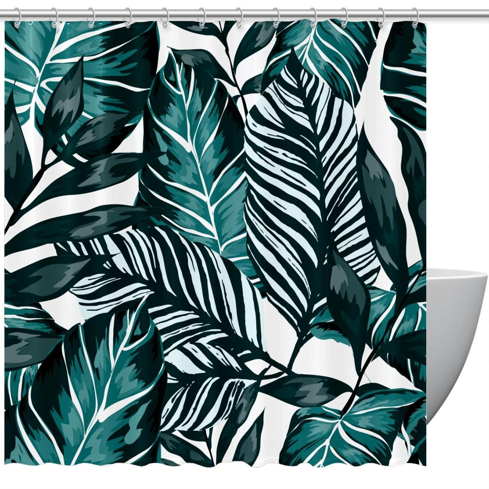 Rideau de douche durable Greenblue au design de feuilles tropicales élégantes 183cm