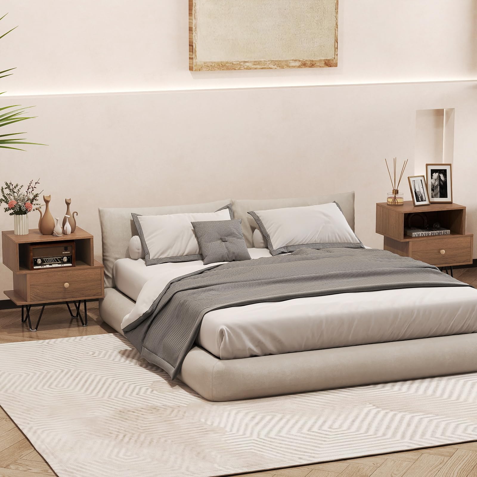 Nachttisch-Set 2-tlg. Im Mid-Century Stil – Mit Bogentür & Holzbeinen