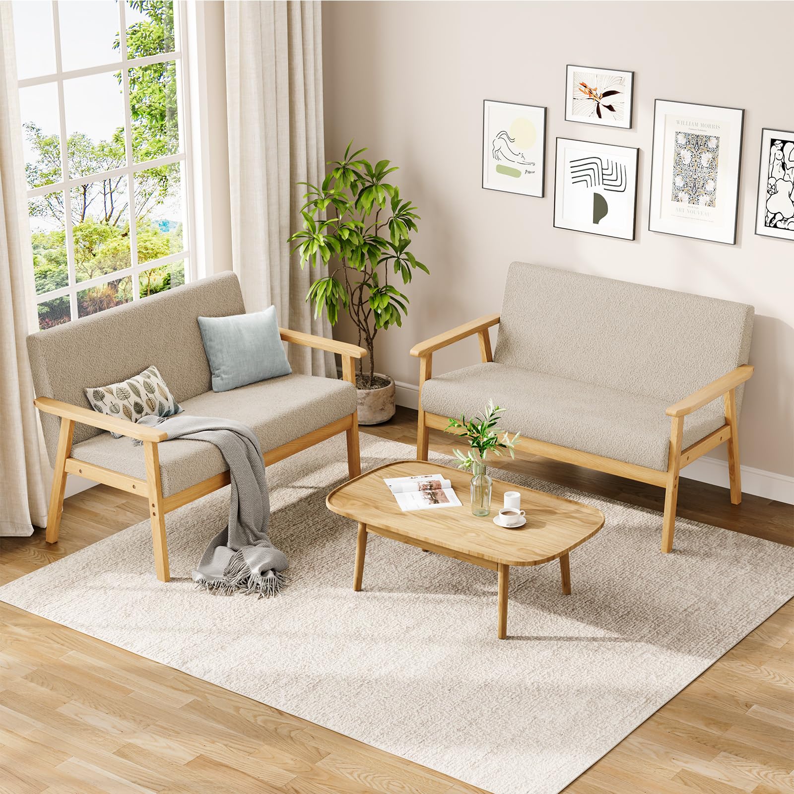 Dripex Divano a 2 posti, piccolo divano con cornice in legno, divano lounge da 2 pezzi, moderno e scandinavo, divano doppio in velluto Teddy, per soggiorno, camera da letto, ufficio,Beige