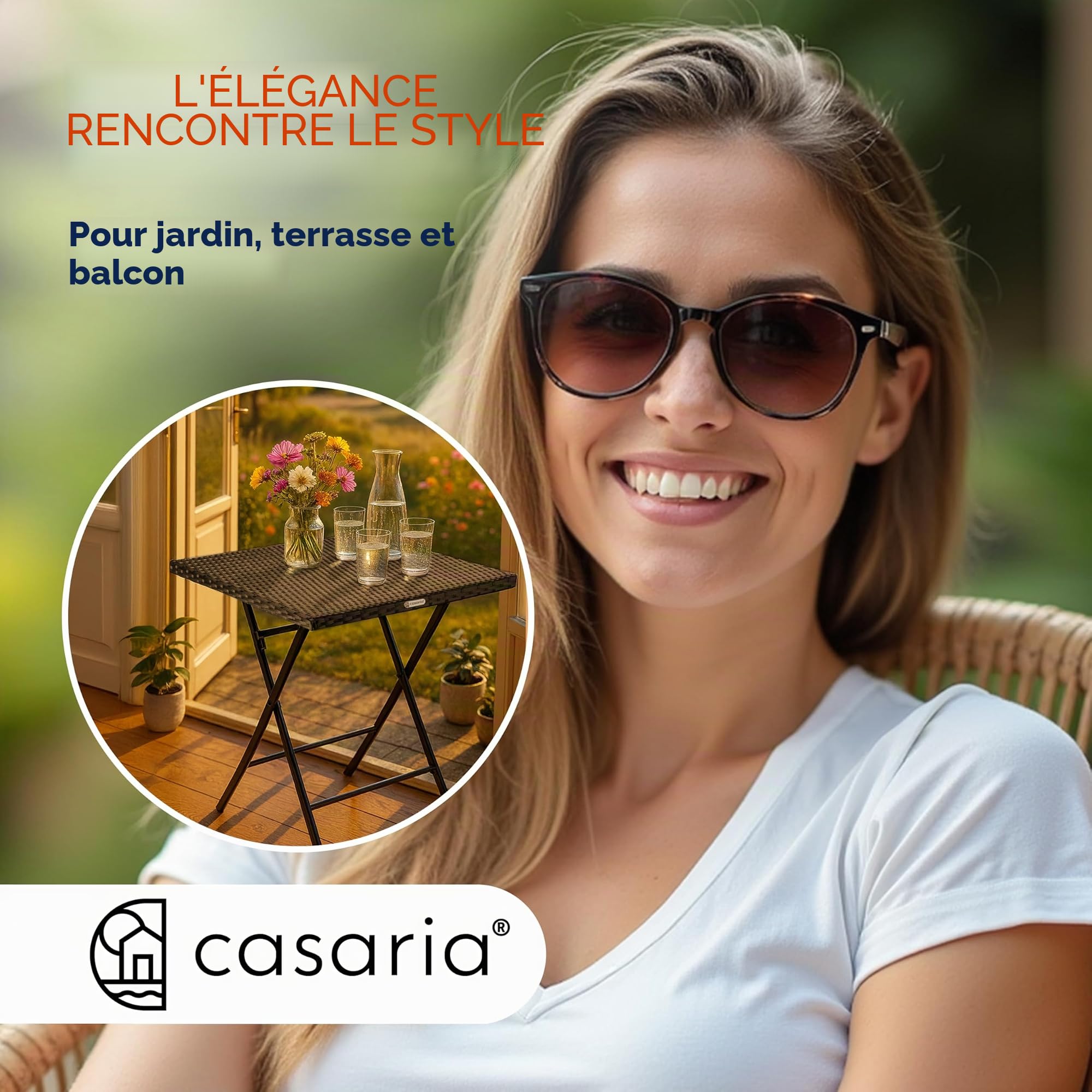 Casaria Table Pliante polyrotin 65x65x75cm Jardin Balcon terrasse Extérieur Table de Camping