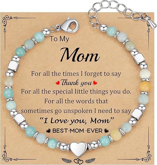Christmas Gifts for Women, Stocking Stuffers for Teens Beaded Bracelets for Women Gifts for Mom Christmas Gift Mothers Day Gift for Grandma Daughter Bonus Mom Nature Stone Bead Bracelet Graduation Jewelry for Her 2026