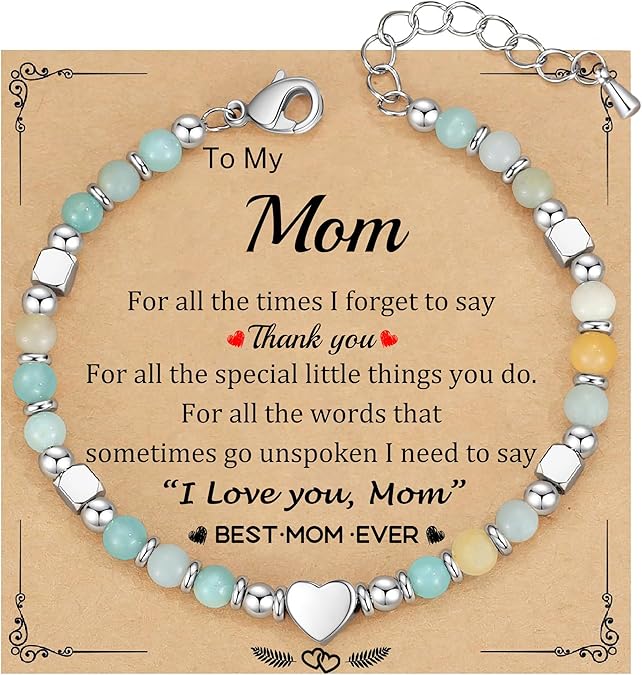 Christmas Gifts for Women, Stocking Stuffers for Teens Beaded Bracelets for Women Gifts for Mom Christmas Gift Mothers Day Gift for Grandma Daughter Bonus Mom Nature Stone Bead Bracelet Graduation Jewelry for Her 2026