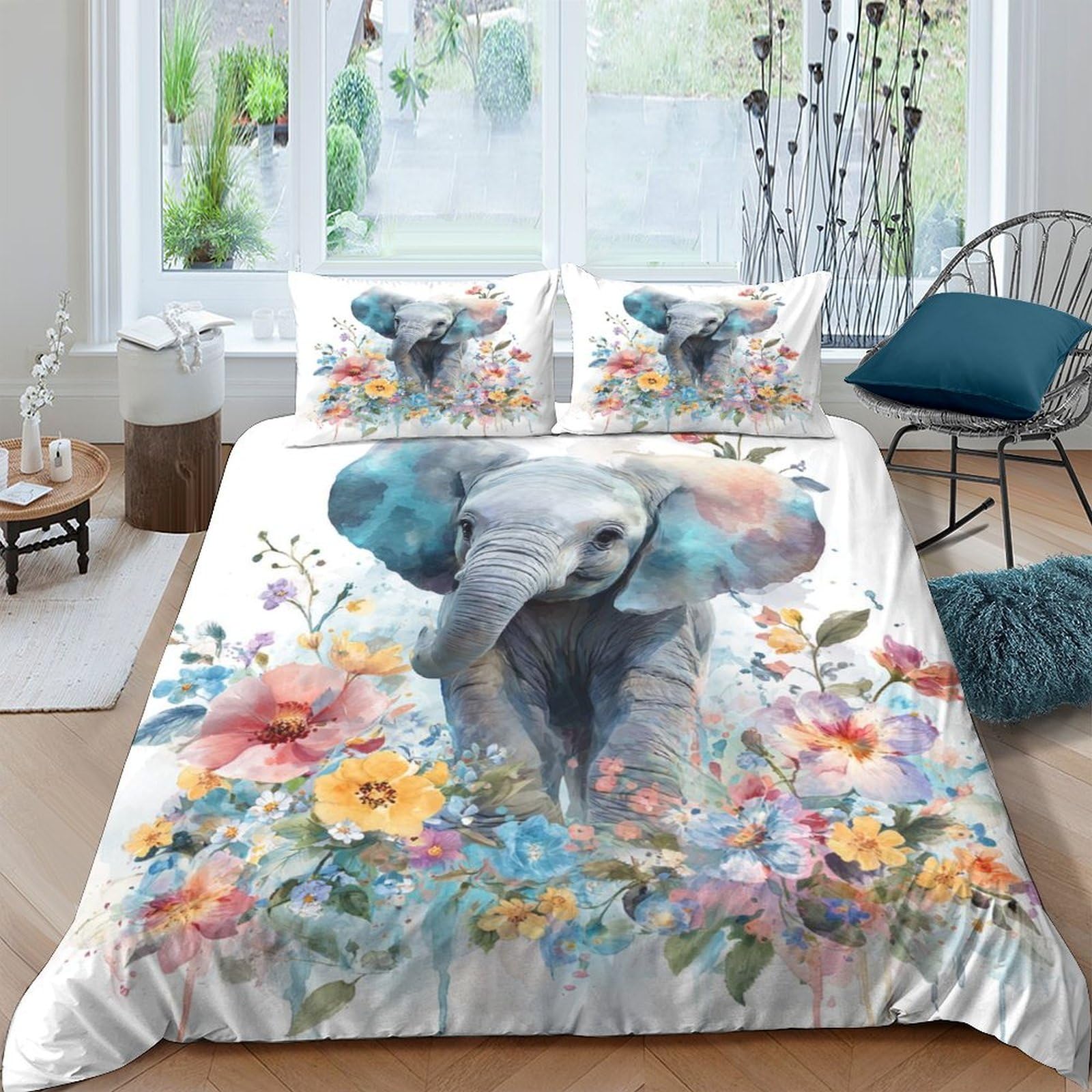 Ctjqhvkz Style-6 3D Printed Watercolor Elephant Fitted Sheet Microfiber Floral Mattress Cover For Bedroom Dorm Home Decoration Easy Care Single（135X200cm）