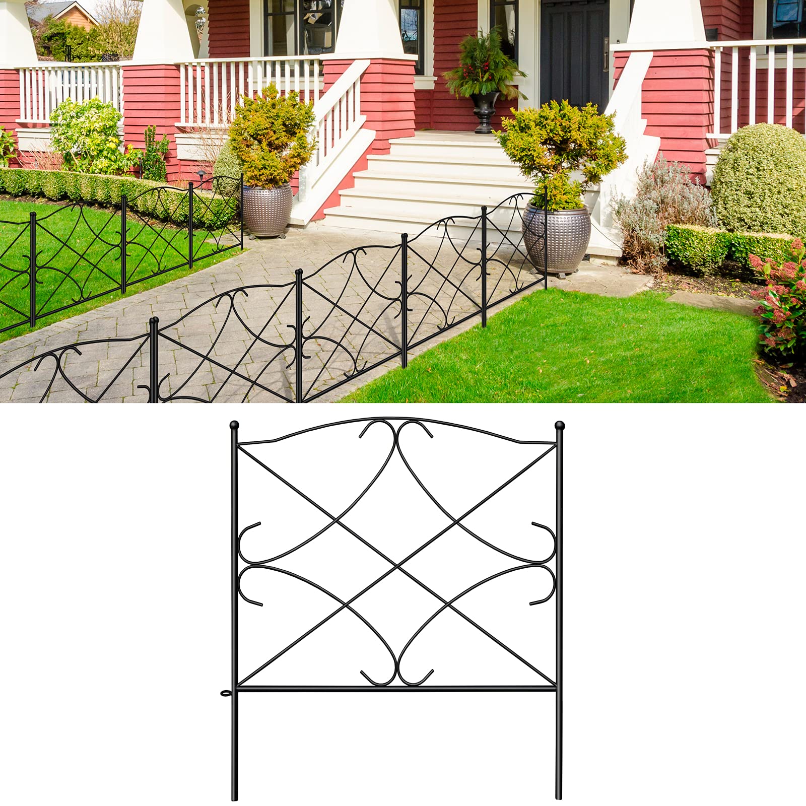 Amagabeli 5 Panels Decorative Garden Fence 10ft(L) x32in(H) Animal Barrier for Dogs Rustproof Metal Landscape Wire Garden Fencing Folding Wire Patio Fences Flower Bed Border Edge Black ET305