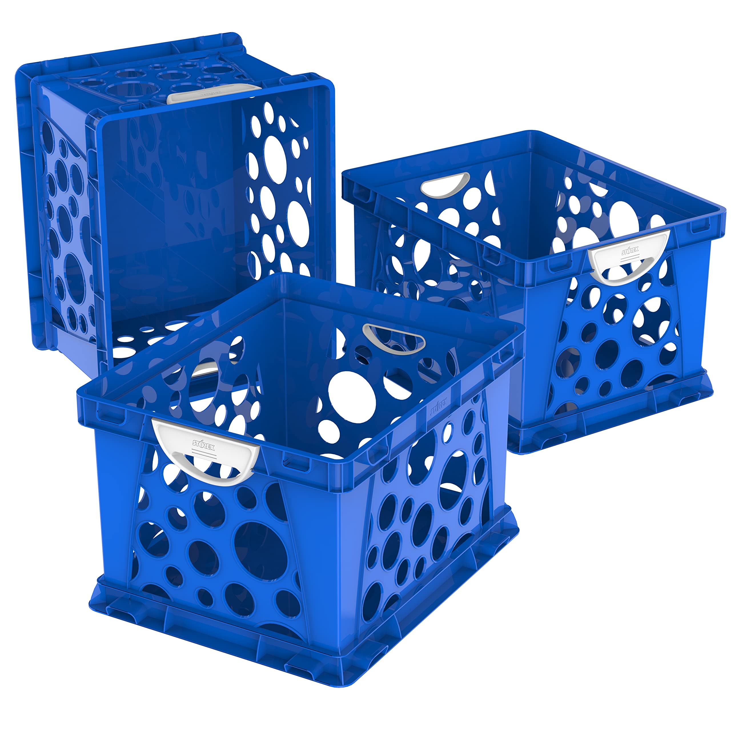Caisse de classement Storex en lot de 3 boîtes premium bleues et blanches