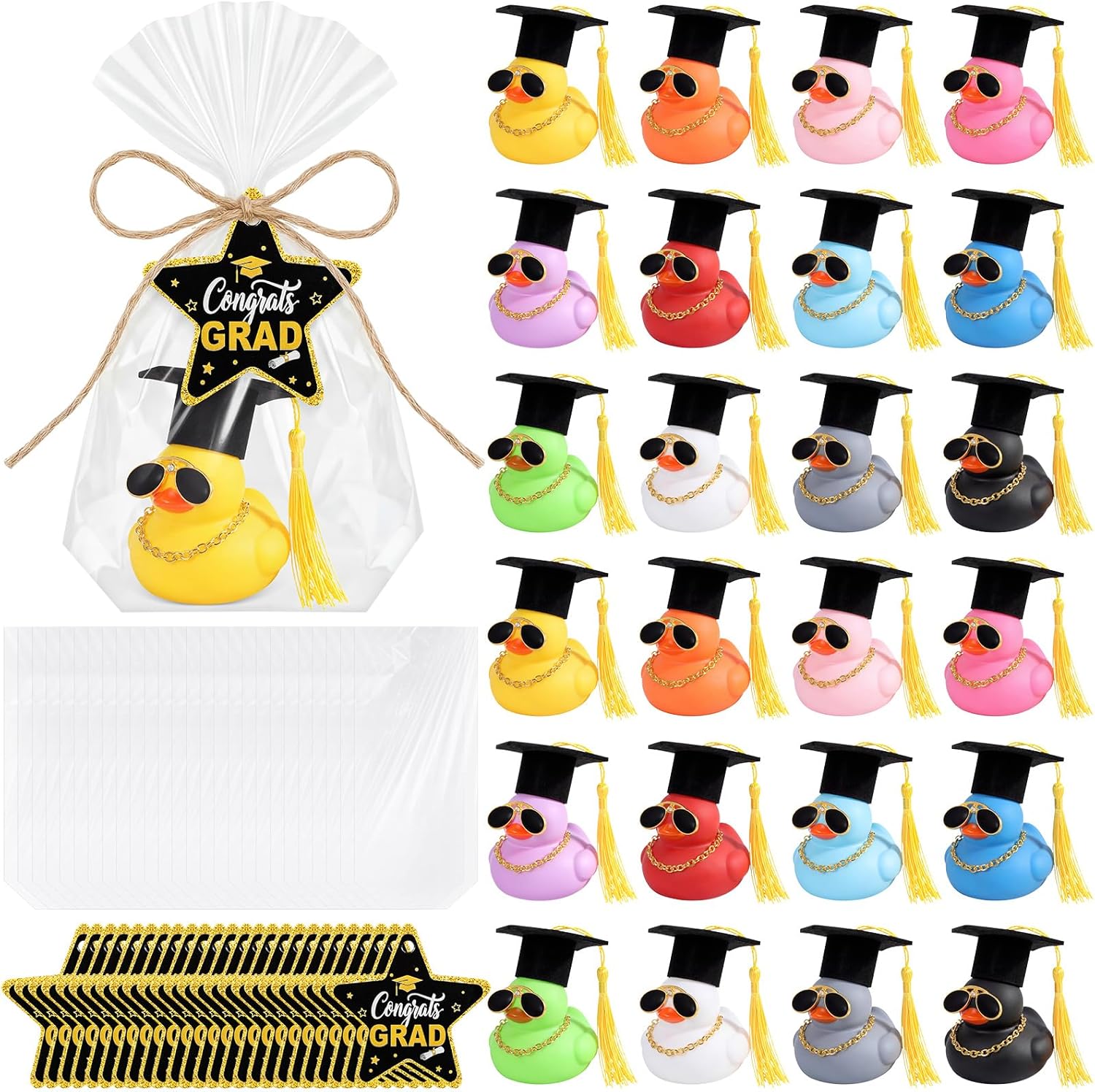 Ceenna 24 Sets 2026 Graduation Gifts Includes Graduation Rubber Ducks with Hat Necklace Sunglasses Congrats Cards Transparent Bags Grad Party Favor Bulk for Grad Gifts College Party Decor