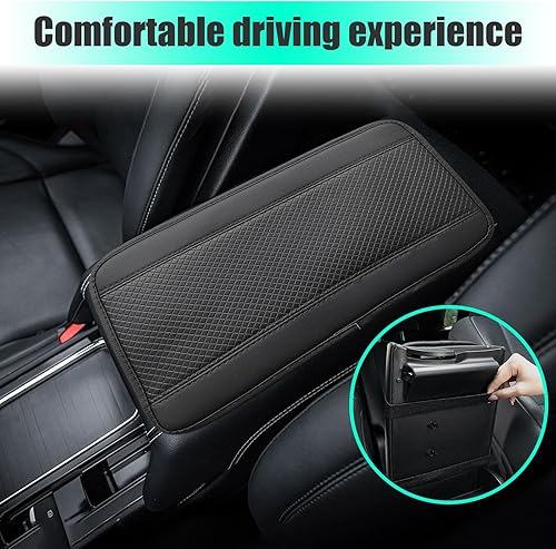 Miniatura 5 de Dickno Almohadilla para consola central de automóvil, protector de cuero impermeable para reposabrazos de automóvil, tapete antideslizante para caja