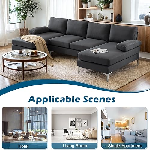 Miniatura 9 de VINGLI Sofá modular moderno en forma de U de 110 pulgadas para sala de estar, sofá seccional gris profundo con diván doble para muebles del hogar