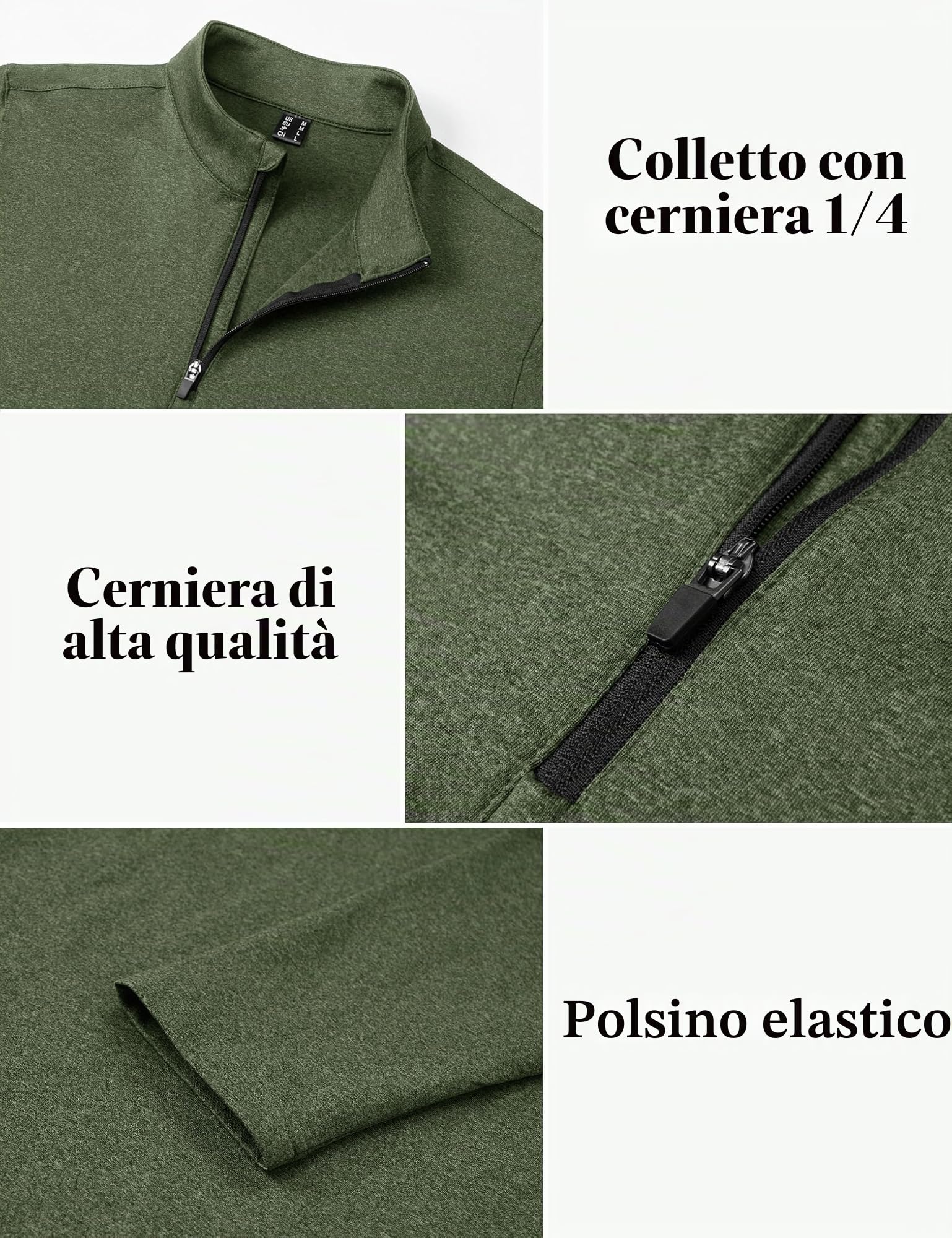 KEFITEVD Top sportivo da uomo con cerniera a 1/4, a maniche lunghe, per palestra, corsa, attività all'aperto, escursionismo, pesca, con colletto alla coreana