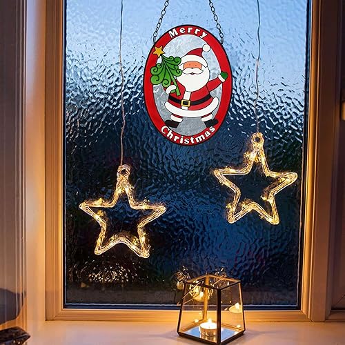 Miniatura 4 de Decoración navideña para colgar en la ventana de Papá Noel, decoración de panel de cristal hecha a mano, 5 x 10.5 pulgadas