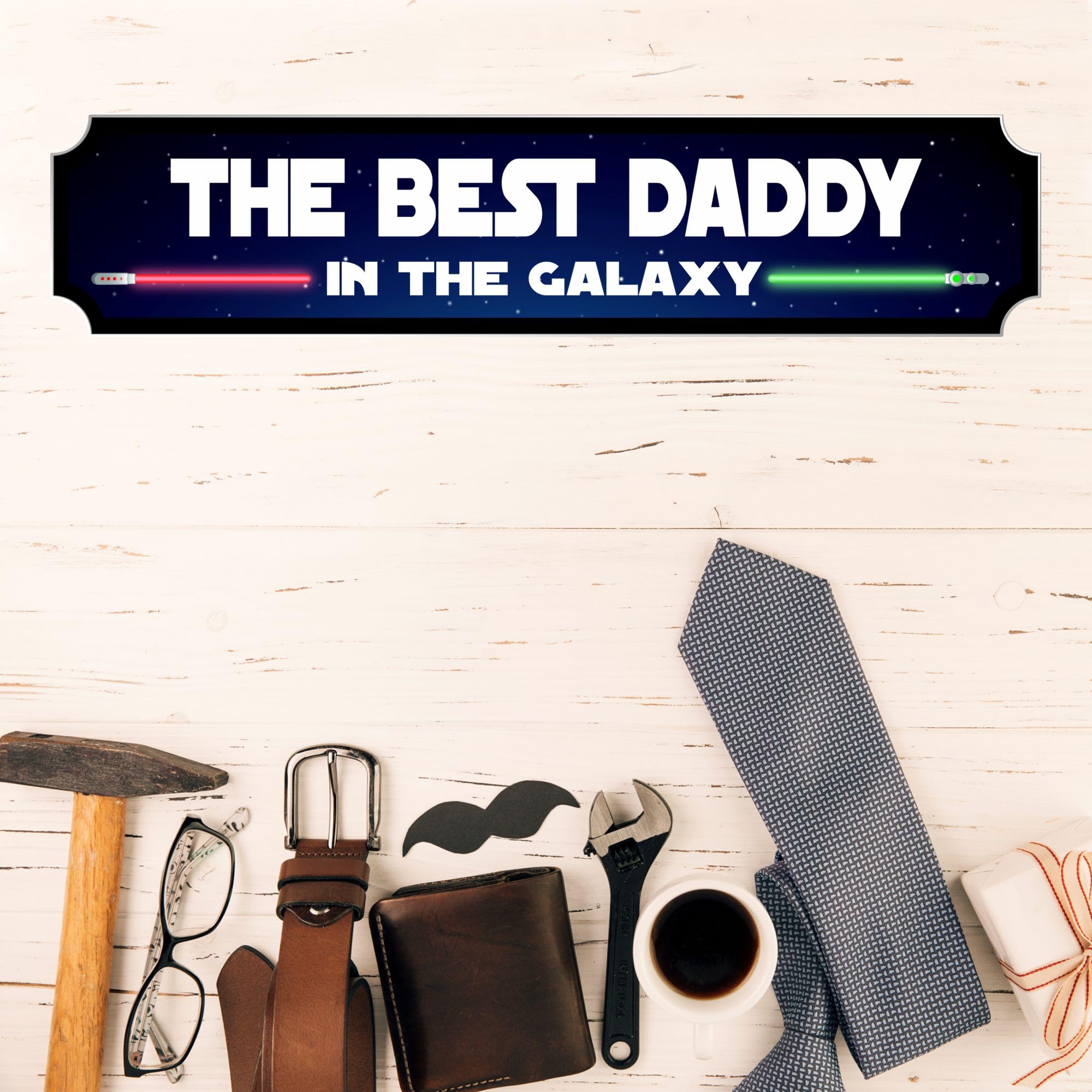 The Best Daddy in the Galaxy Personalised MDF Wood or Acrylic Street Sign Plaque - Custom Gift for Dads, Sci-Fi, Man Cave, Office Room Decor (Acrylic - Indoor & Outdoor use, Extra Large 590mm x 130mm)
