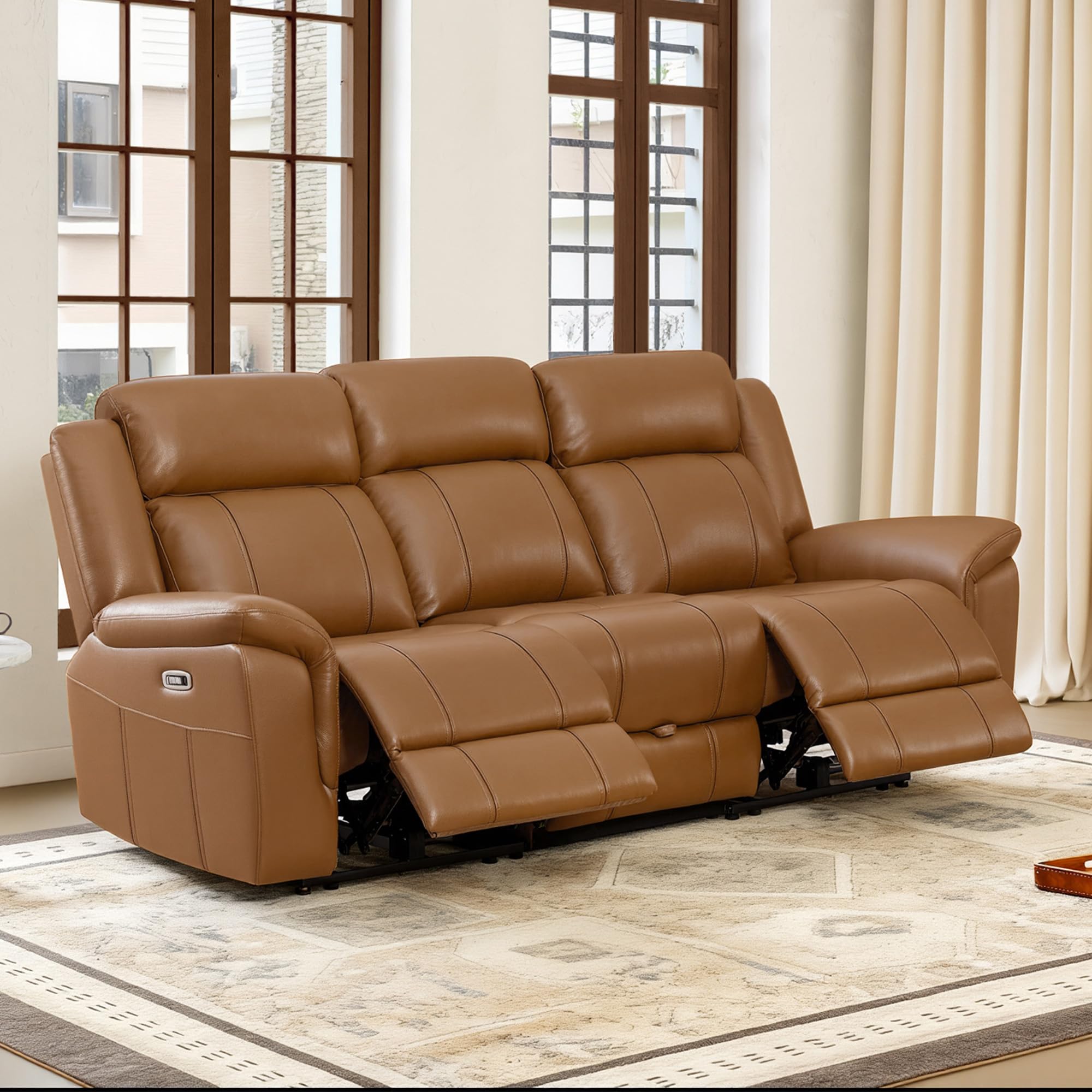 CHITA Leather Power Recliner Sofa Wall Hugger, Saddle, 3 Seater