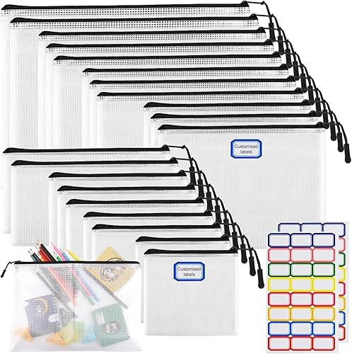 Miniatura 13 de 60 piezas Bolsas de Archivo de Malla Grande con Cremallera, Bolsas con Cremallera Reutilizables para Organizar el Aula, Almacenamiento