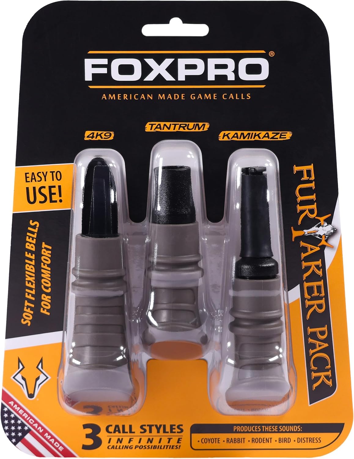 FOXPRO Furtaker Predator Hand Calls for Predator Hunting in Gray Includes Kamikaze, 4K9, and Tantrum Hand Calls