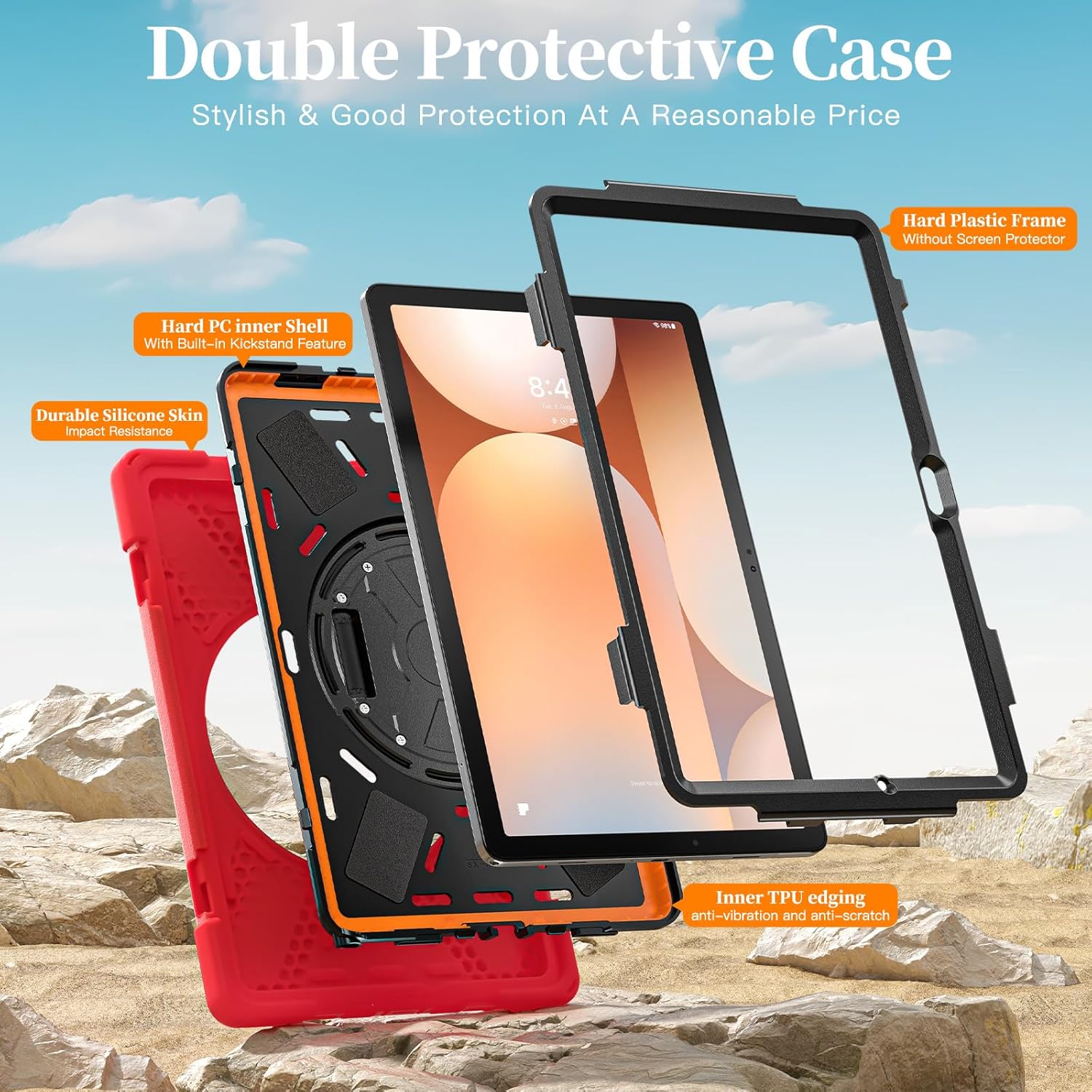 NINKI Stand for Samsung Galaxy Tab A11 Plus Case with Cross-Body Lanyard,(Pencil Slot + Wristband) Cute Heavy Duty Kickstand Band Grip Cover for Samsung Tab A11+ Plus Protective Case 11” Women Red