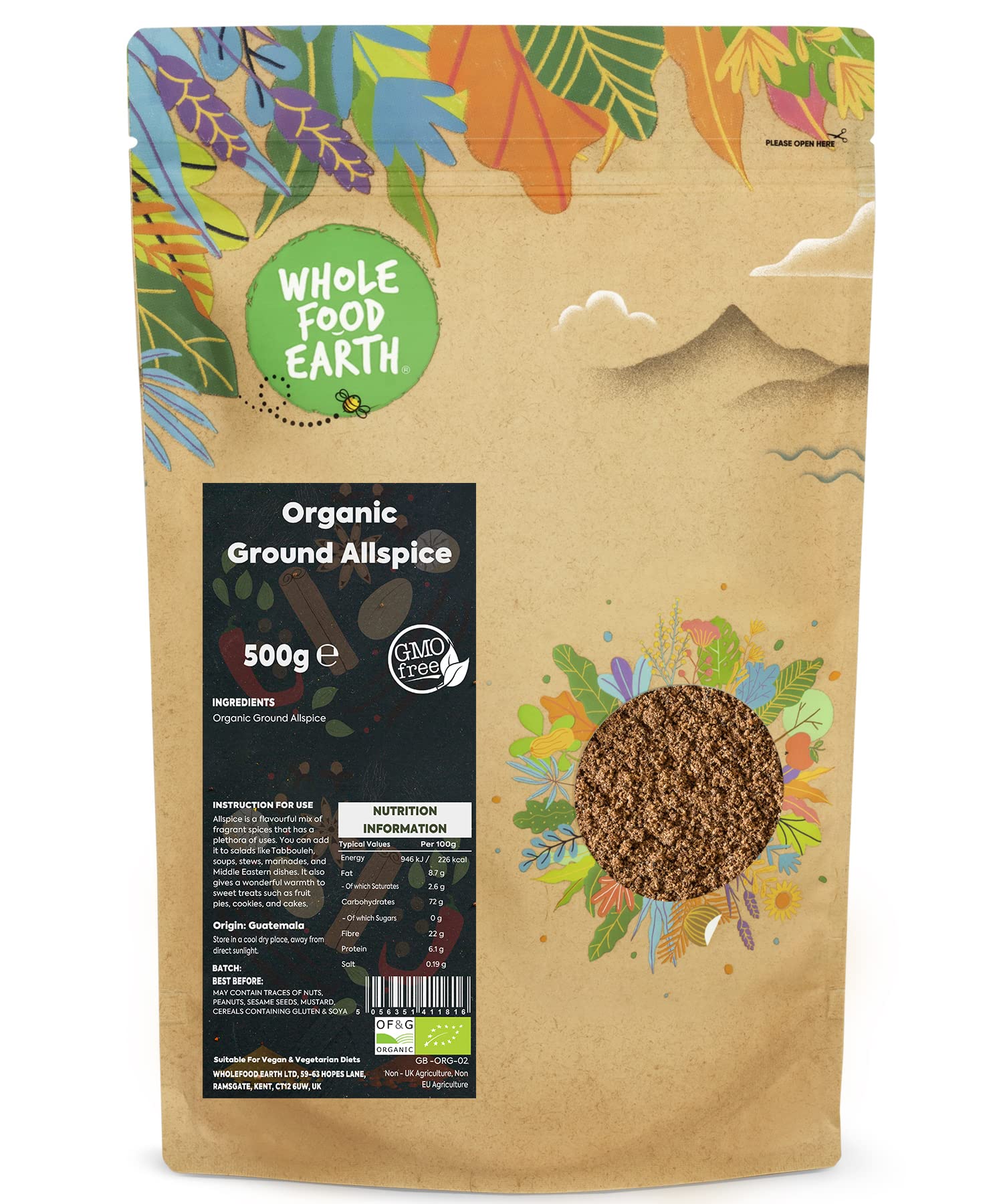 Wholefood Earth Organic Ground Allspice 500g | Certified Organic Spice Powder