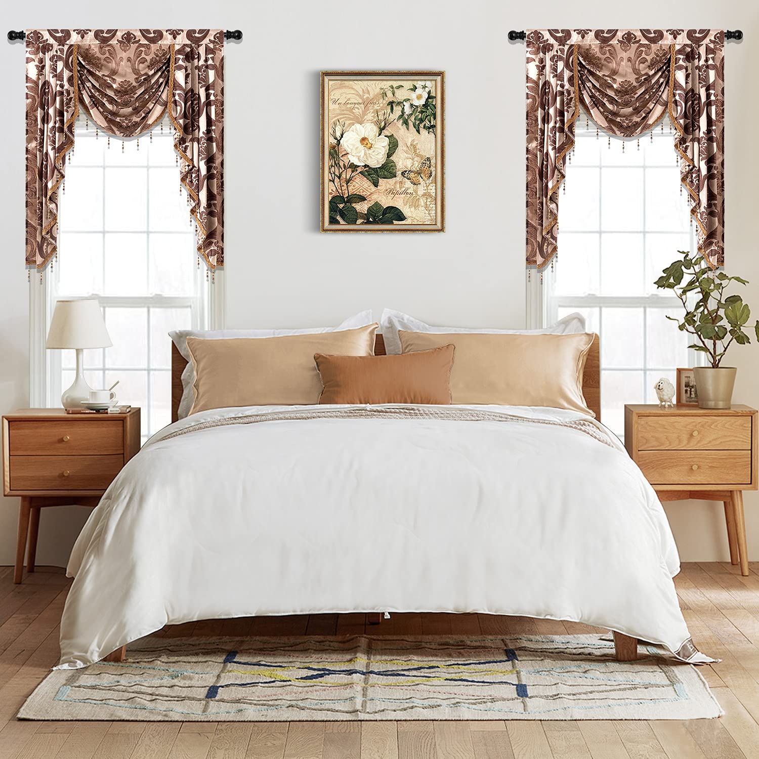 NAPEARL Jabot Curtains Valances and Swag Luxury Window Valances for Living Room Brown Waterfall Valances for Windows (1 Panel - Image 2
