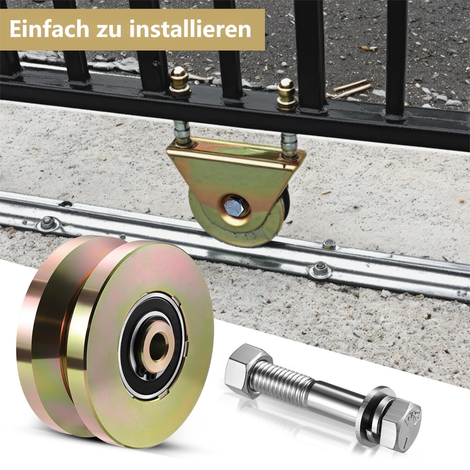 10,16 cm Schwerlast-Schiebetorrollen, 2 Set V-Nut-Räder, Einteilig 10,16 cm Durchmesser 4,45 cm Breite, Doppellager, 1360 kg Tragkraft pro Rad, Mit M12*85 mm Schrauben Und Unterlegscheiben