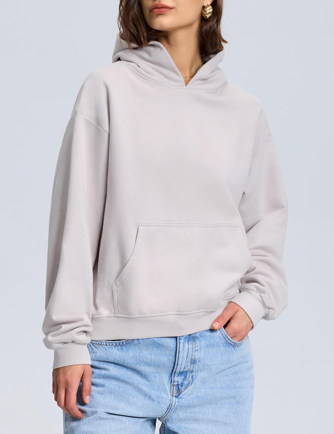 PrettyGuide Women's Oversized Hoodie Fleece Cropped Sweatshirt Long Sleeve Lightweight Pullover with Pocket - Image 8