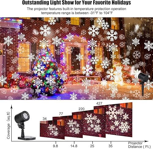 Miniatura 5 de Luces de proyector de Navidad para exteriores luces LED de copo de nieve impermeables enchufables efecto móvil luces de nieve montadas en la pared