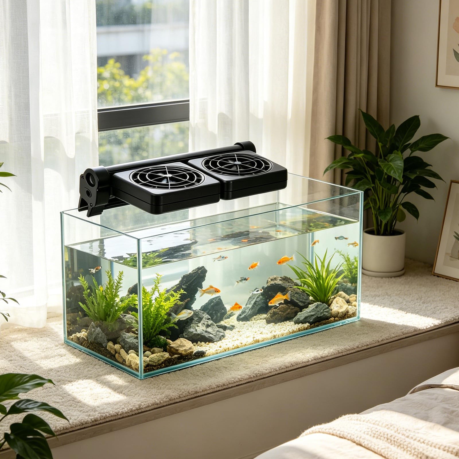 Refrigeratore per Acquario: Ventilatore Silenzioso a 2 Teste per Il Raffreddamento dell'Acqua dell'acquario - Dispositivo Portatile per Il Raffreddamento ' con Morsetto per Uso