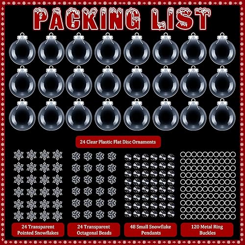 Miniatura 2 de Riceshoot 24 juegos de adornos de bola plana de Navidad de 3.15 pulgadas, incluye 24 adornos colgantes rellenables de plástico transparente, 48