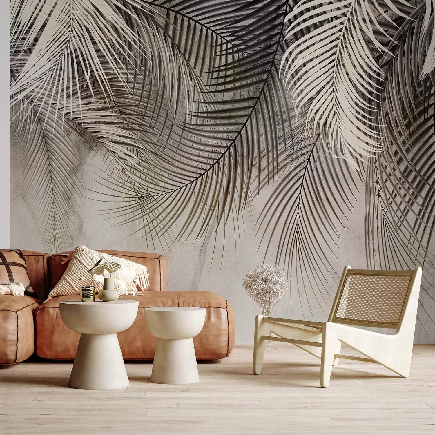 decomonkey carta da parati Foglie Arte Grafica Astratto Marmo, 400x280 cm | fotomurale in tessuto non tessuto, effetto pietra, lascia, natura, beige