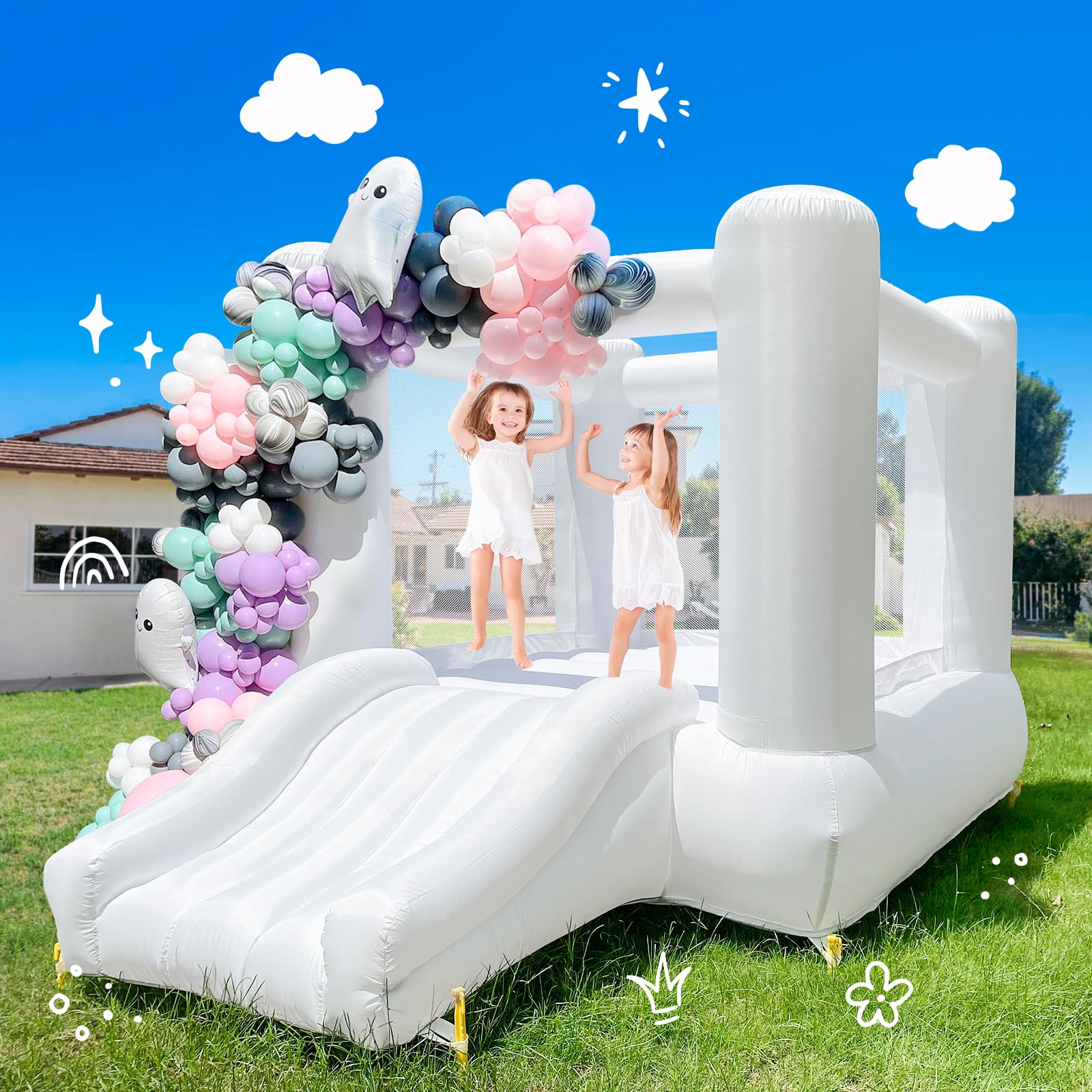 GZYSINFLA Kids Bounce House with Slide, White, Ages 3-6